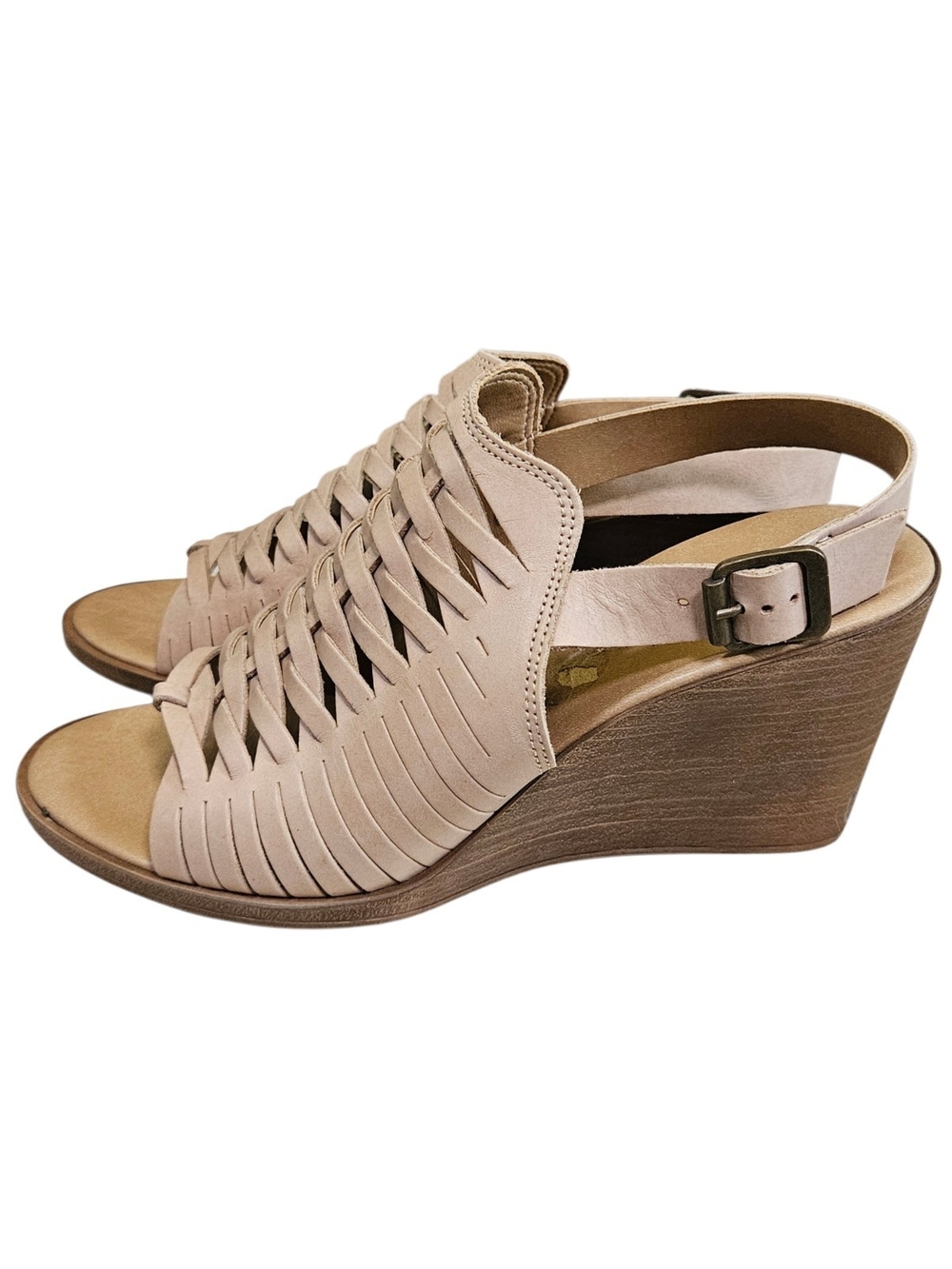 A. Giannetti Woven Slingback Wedge Sandals in Beige